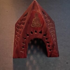 Wooden Incense Holder with Buddha Design
